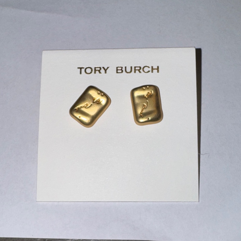 NEW-Tory Burch Rectangular Gold Earrings